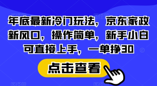 年底最新冷门玩法，京东家政新风口，操作简单，新手小白可直接上手，一单挣30【揭秘】-青禾学社