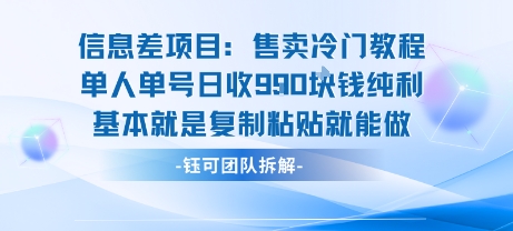 信息差项目:售卖冷门教程单人单号日收9张纯利基本就是复制粘贴就能做-青禾学社
