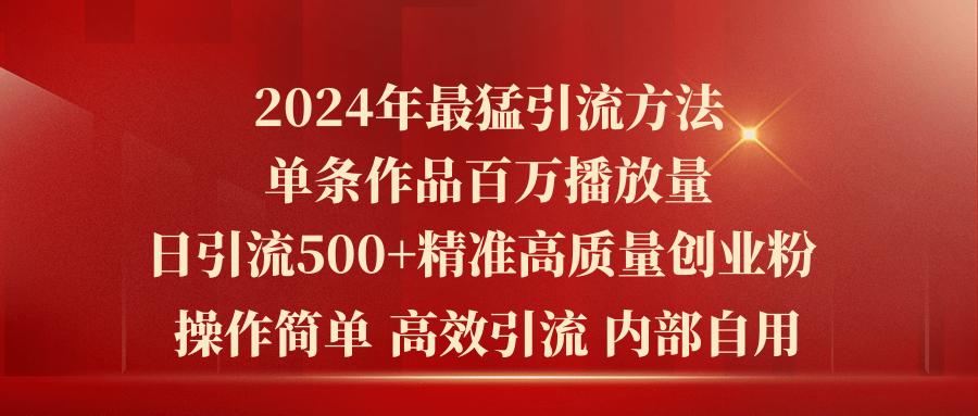 2024年最猛暴力引流方法,单条作品百万播放 单日引流500+高质量精准创业粉-青禾学社