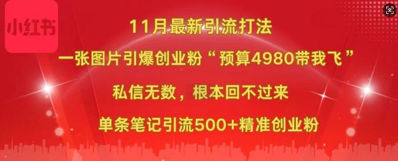 小红书11月最新图片打粉，一张图片引爆创业粉，“预算4980带我飞”，单条引流500+精准创业粉-青禾学社