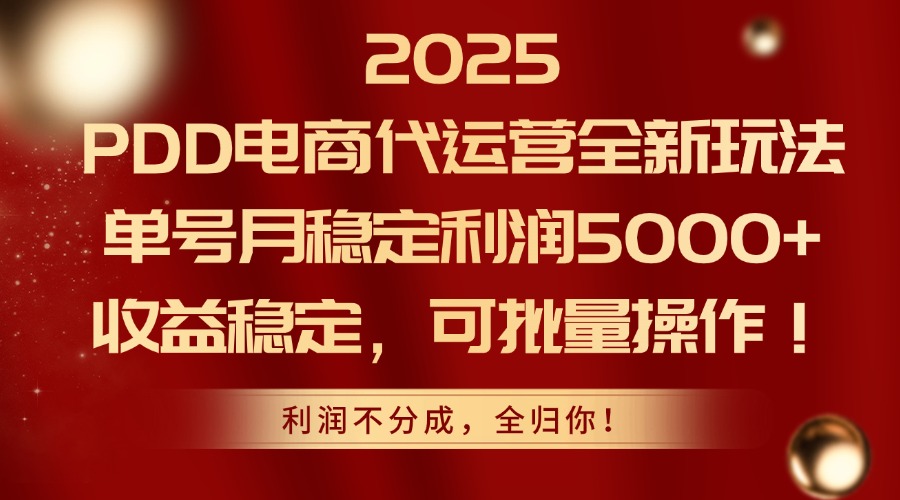 2025PDD电商代运营全新玩法,单号月稳定利润5000+,收益稳定,可批量操作-青禾学社