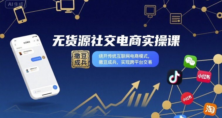 无货源社交电商实操课,绕开传统互联网电商模式,撒豆成兵,实现跨平台交易-青禾学社