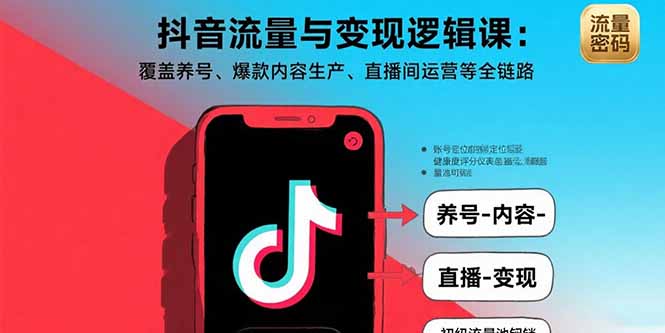 抖音流量与变现逻辑课：覆盖养号、爆款内容生产、直播间运营等全链路-青禾学社