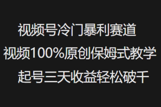 视频号冷门暴利赛道视频100%原创保姆式教学起号三天收益轻松破千-青禾学社