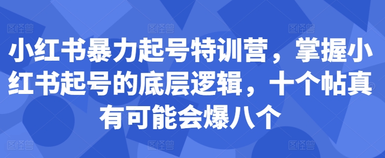小红书暴力起号特训营,掌握小红书起号的底层逻辑,十个帖真有可能会爆八个-青禾学社