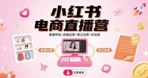 小红书电商直播营,直播带货+店铺运营+笔记运营=全电商-青禾学社