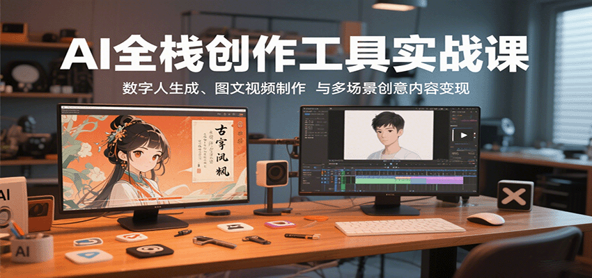 AI全栈创作工具实战课:数字人生成、图文视频制作与多场景创意内容变现-青禾学社
