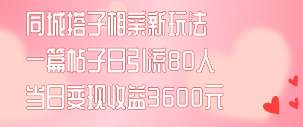 同城搭子相亲新玩法一篇帖子引流80人当日变现3600元(项目教程+实操教程)【揭秘】-青禾学社