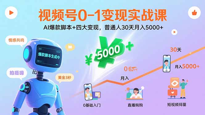 视频号0-1变现实战课:AI爆款脚本+四大变现,普通人30天月入5000+-青禾学社