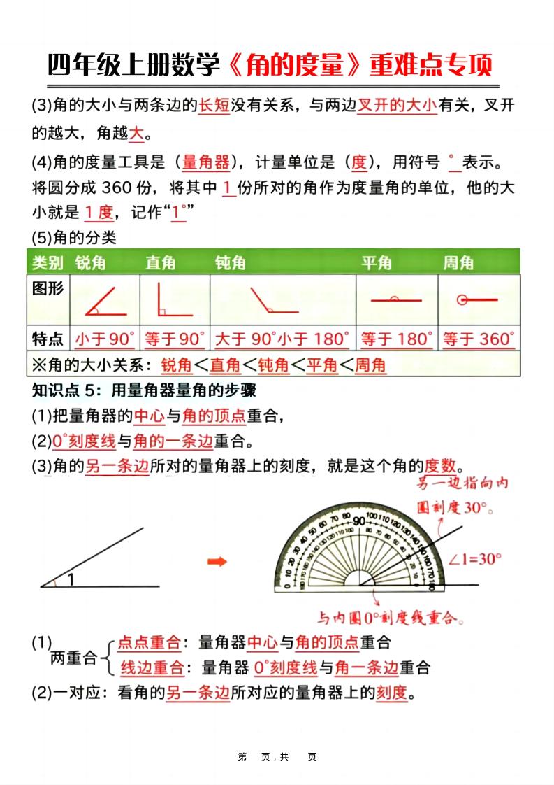 四上数学《角的度量》重难点专项（含答案16页）-青禾学社
