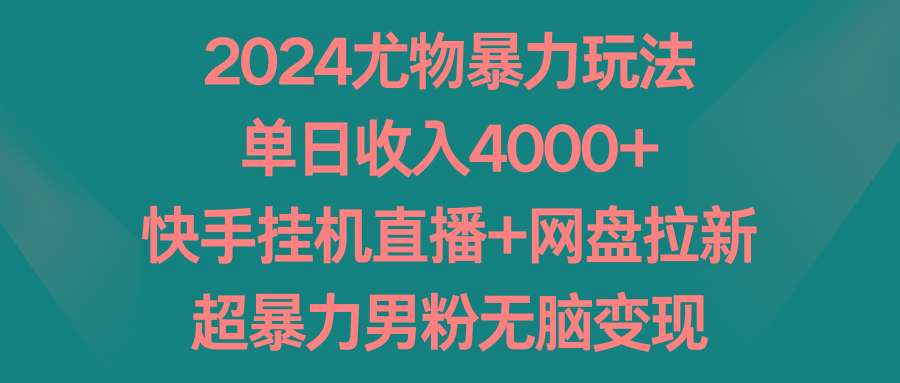 2024尤物暴力玩法 单日收入4000+快手挂机直播+网盘拉新 超暴力男粉无脑变现-青禾学社