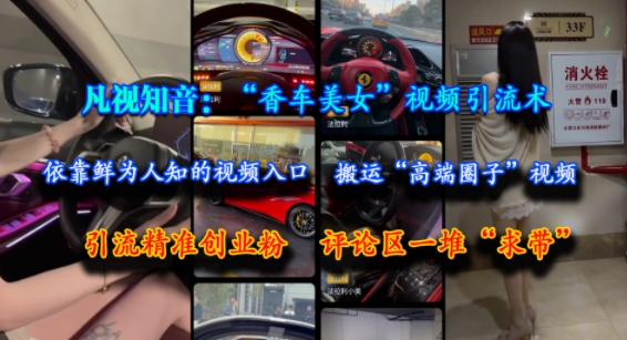 凡视知音:“香车美女”视频引流术,依靠鲜为人知的视频入口,搬运“高端圈子”视频,引流精准创业粉,评论区一堆“求带”-青禾学社
