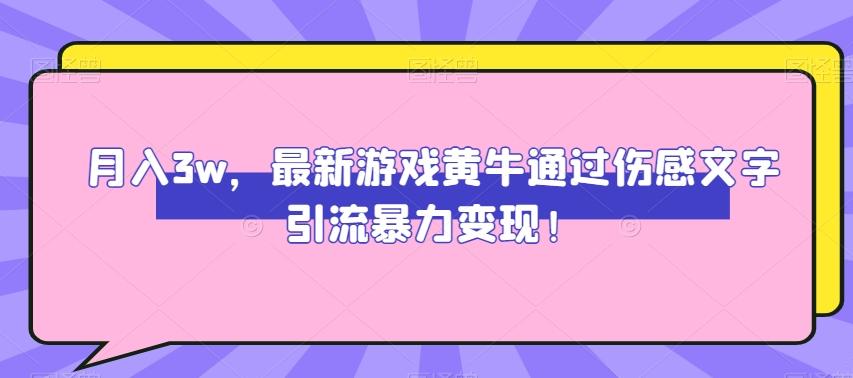 月入3w,最新游戏黄牛通过伤感文字引流暴力变现-青禾学社