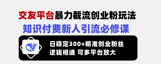 交友平台暴力截流创业粉玩法,知识付费新人引流必修课,日稳定300+精准创业粉丝,逻辑相通可多平台放大-青禾学社