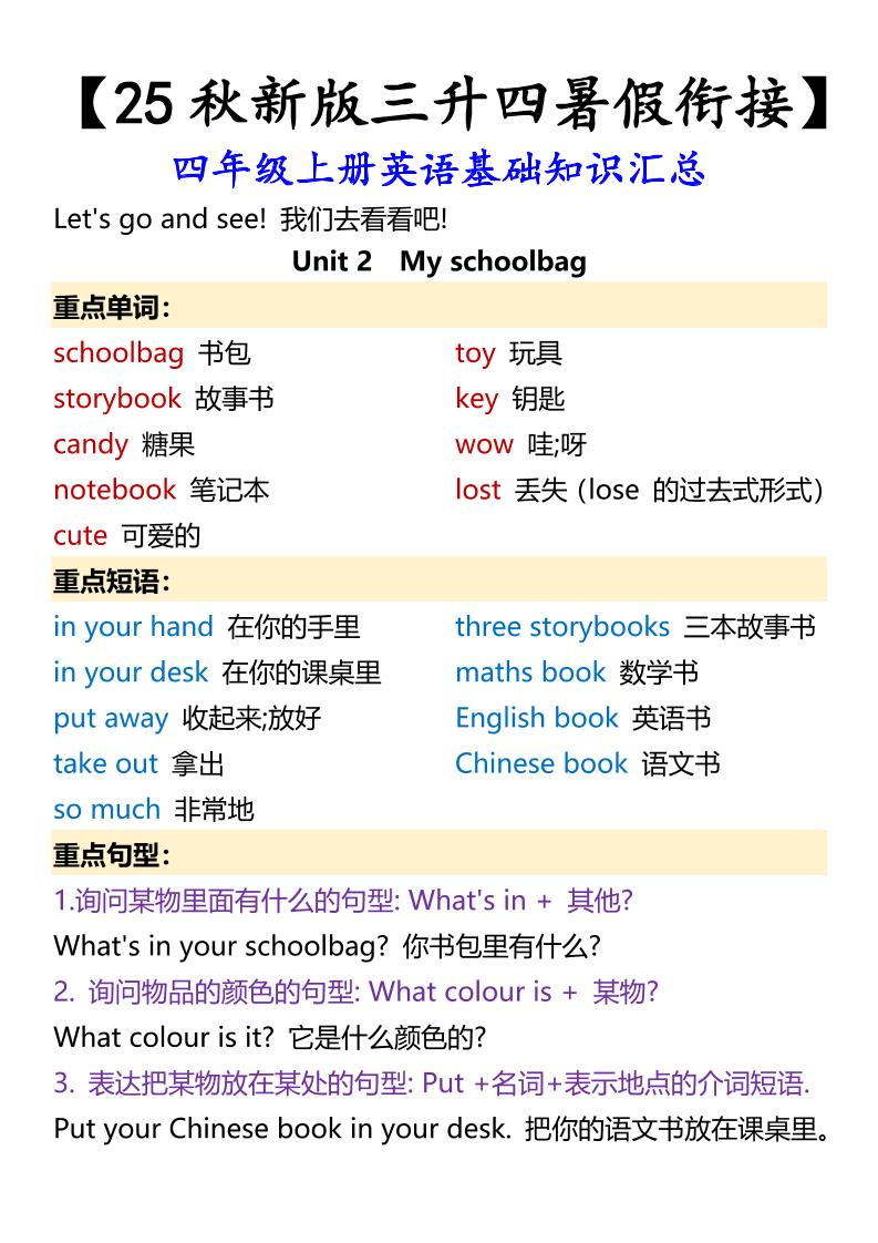 【2025秋新版】四年级上册英语基础知识汇总-青禾学社