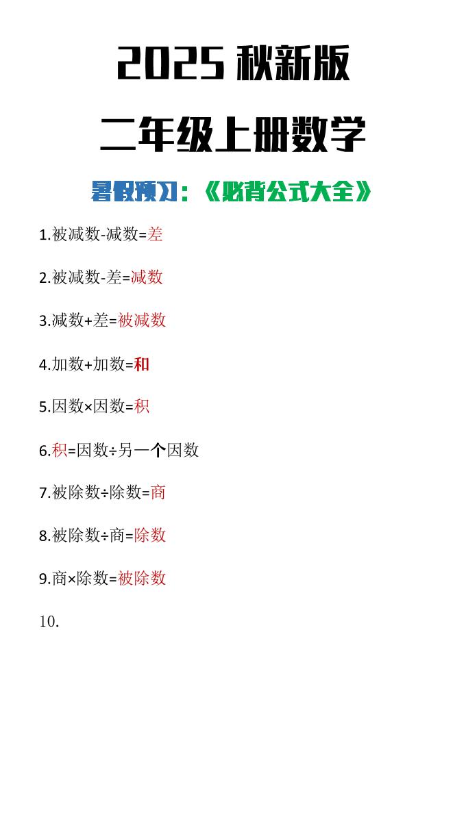 【2025秋新版】二年级上册数学必背公式大全-青禾学社