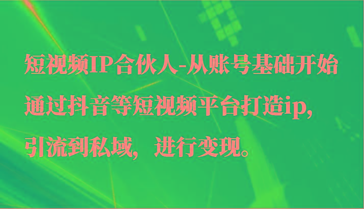 短视频IP合伙人-从账号基础开始通过抖音等短视频平台打造ip，引流到私域，进行变现。-青禾学社