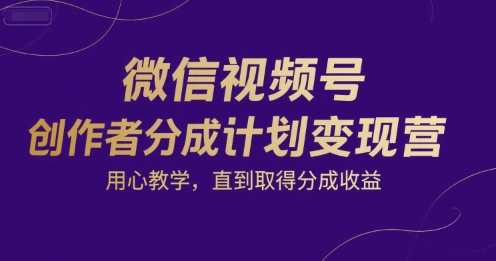 微信视频号创作者分成计划变现营,用心教学,直到取得分成收益-青禾学社