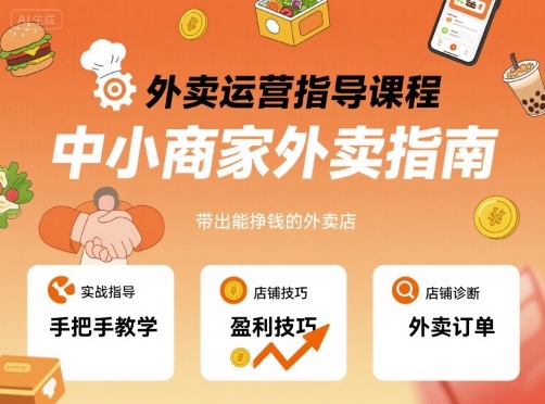 外卖运营指导课程,中小商家外卖指南,手把手带出能挣钱的外卖店-青禾学社