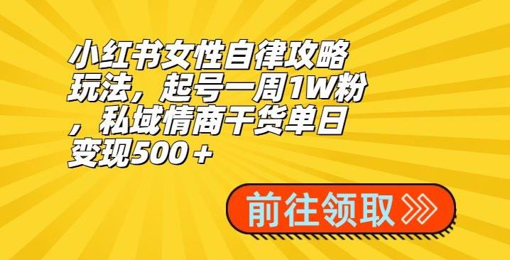小红书女性自律攻略玩法,起号一周1W粉,私域情商干货单日变现500+-青禾学社