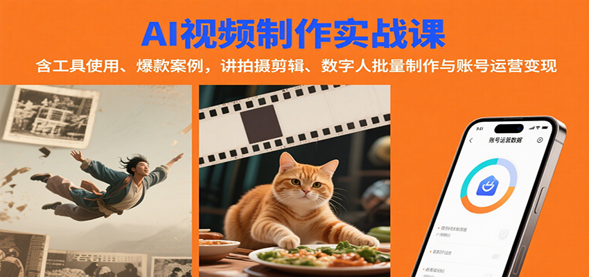 AI视频制作实战:含工具使用、爆款案例,讲拍摄剪辑、数字人批量制作与账号运营变现-青禾学社