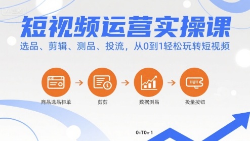 短视频运营实操课，选品、剪辑、测品、投流，从0到1轻松玩转短视频-青禾学社