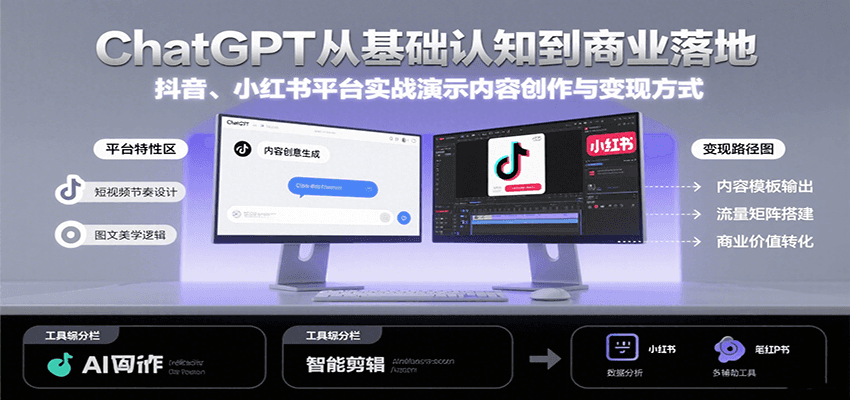 ChatGPT从基础认知到商业落地,实战演示抖音、小红书等平台的内容创作与变现-青禾学社