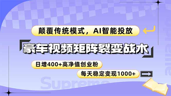 豪车视频矩阵裂变战术,颠覆传统模式,AI智能投放,日增400+高净值创业…-青禾学社