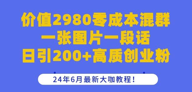 价值2980零成本混群一张图片一段话日引200+高质创业粉,24年6月最新大咖教程【揭秘】-青禾学社