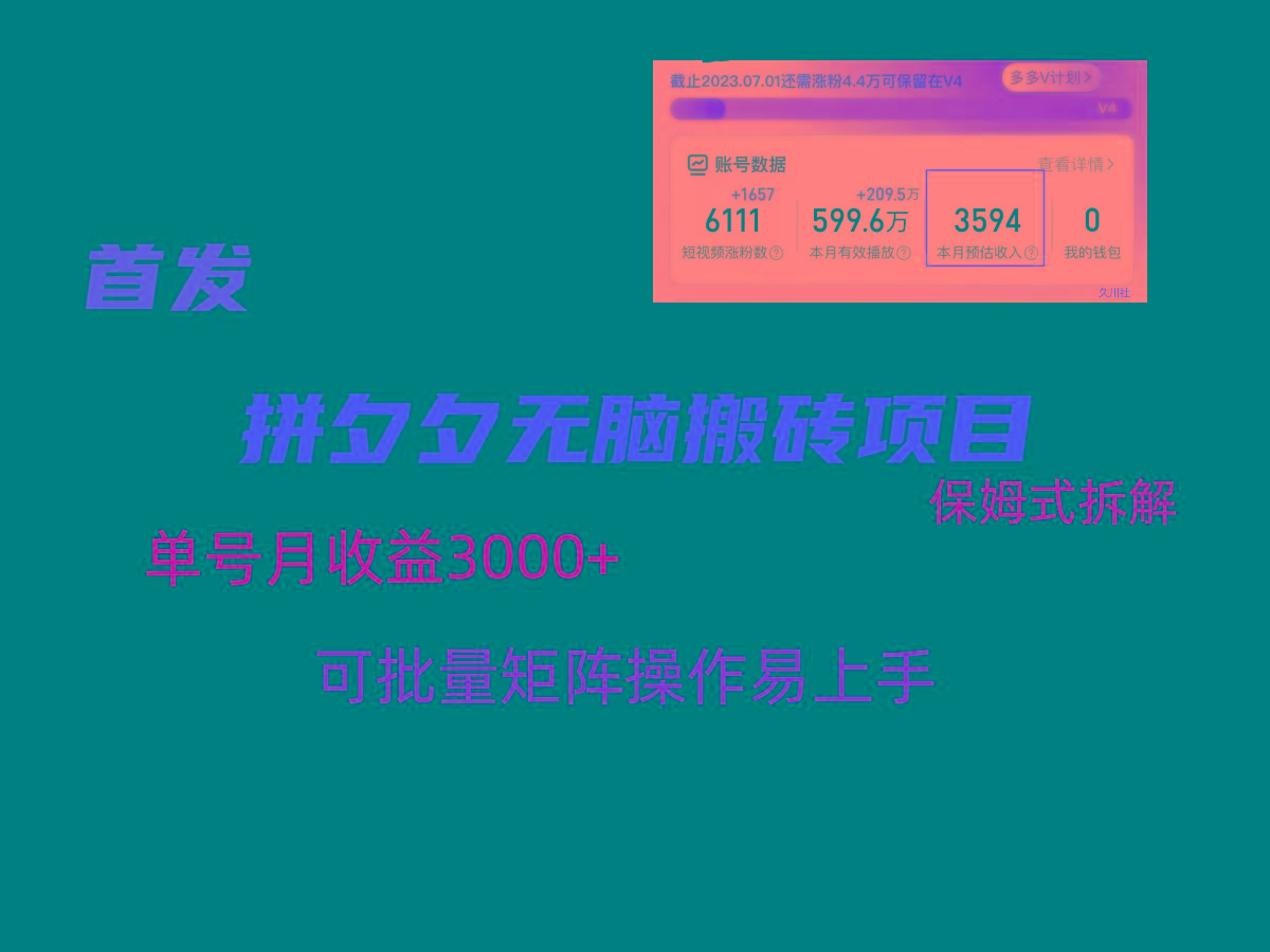 拼夕夕无脑搬砖,单号稳定收益3000+,保姆式拆解-青禾学社