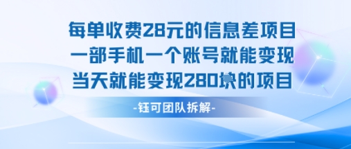 每单收费28米的项目单日能变现280左右 一部手机一个账号就能变现-青禾学社