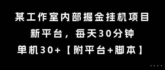 某工作室内部掘金挂G项目，新平台，每天30分钟，单机30+【揭秘】-青禾学社