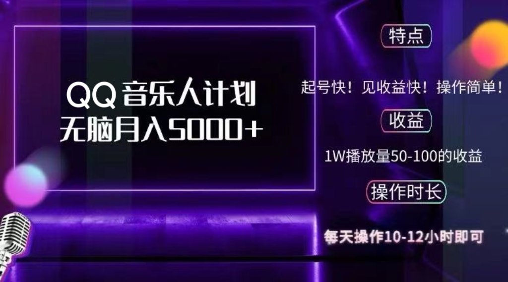 2024 QQ音乐人计划，纯无脑操作，轻松月入5000+，可批量放大操作-青禾学社
