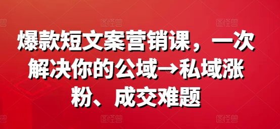 爆款短文案营销课,一次解决你的公域→私域涨粉、成交难题-青禾学社