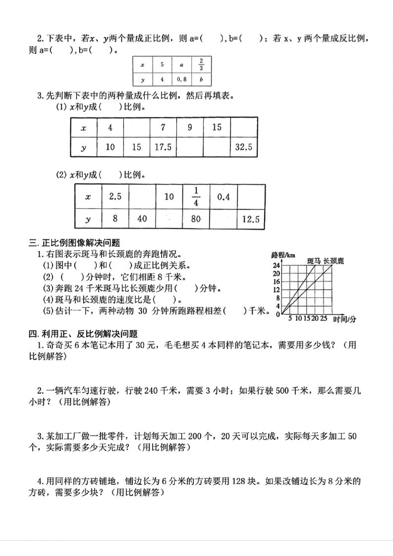 六下数学期中复习必考正反比例填空-青禾学社