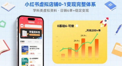 小红书虚拟店铺0-1变现完整体系:卖学科类虚拟资料,一天6张+,很稳定【已完结】-青禾学社