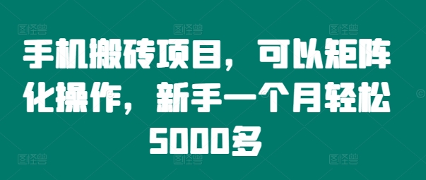 手机搬砖项目,可以矩阵化操作,新手一个月轻松5000多-青禾学社