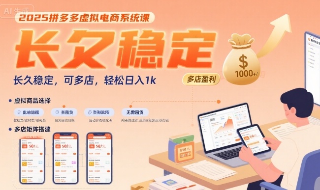 2025拼多多虚拟电商系统课,长久稳定,可多店,轻松日入1k-青禾学社