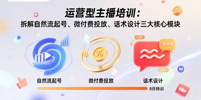 运营型主播培训:拆解自然流起号、微付费投放、话术设计三大核心模块-8月-青禾学社
