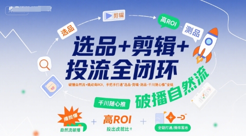 选品+剪辑+投流全闭环，破播自然流+撬动高ROI，手把手打通“选品-剪辑-测品-千川随心推”全链-青禾学社