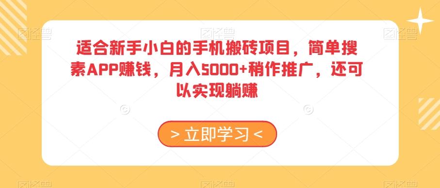 适合新手小白的手机搬砖项目,简单搜素APP赚钱,月入5000+稍作推广,还可以实现躺赚【揭秘】-青禾学社