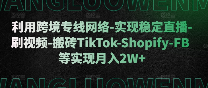 利用跨境专线网络-实现稳定直播-刷视频-搬砖TikTok-Shopify-FB等实现月入2W+【揭秘】-青禾学社