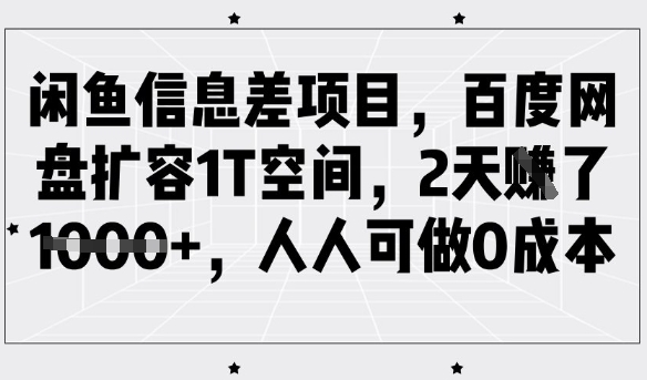 闲鱼信息差项目,百度网盘扩容1T空间,2天收益1k+,人人可做0成本-青禾学社