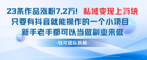 抖音私域项目23条作品涨粉7.2W,私域变现1W-青禾学社