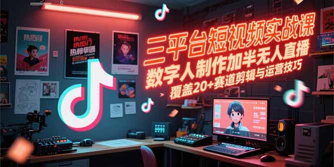 三平台短视频实战课,数字人制作加半无人直播,覆盖20+赛道剪辑与运营技巧-青禾学社