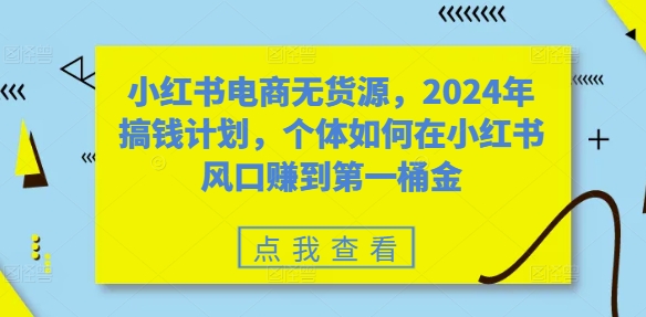 小红书电商无货源,2024年搞钱计划,个体如何在小红书风口赚到第一桶金-青禾学社