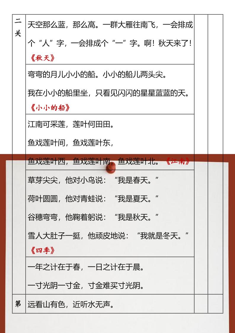 【2025秋新版】统编一年级语文上册课文背诵闯关表-青禾学社