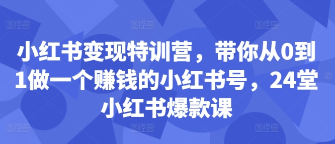 小红书变现特训营,带你从0到1做一个赚钱的小红书号,24堂小红书爆款课-青禾学社