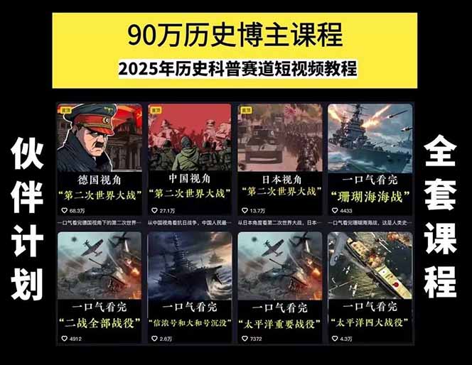 图片[1]-历史短视频赛道变现课，百集素材库应用，文案剪辑技巧，账号运营全案-青禾学社