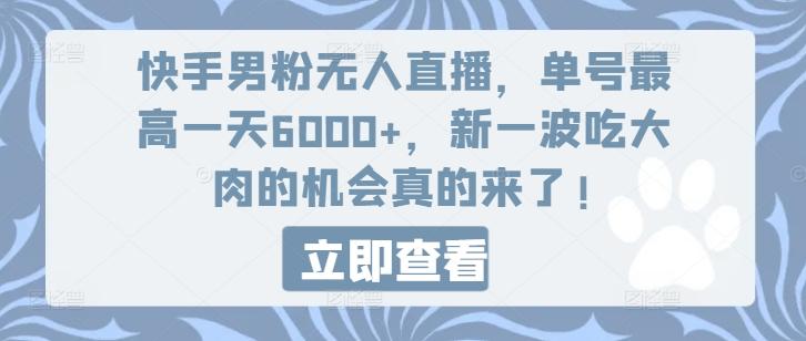 快手男粉无人直播,单号最高一天6000+,新一波吃大肉的机会真的来了-青禾学社
